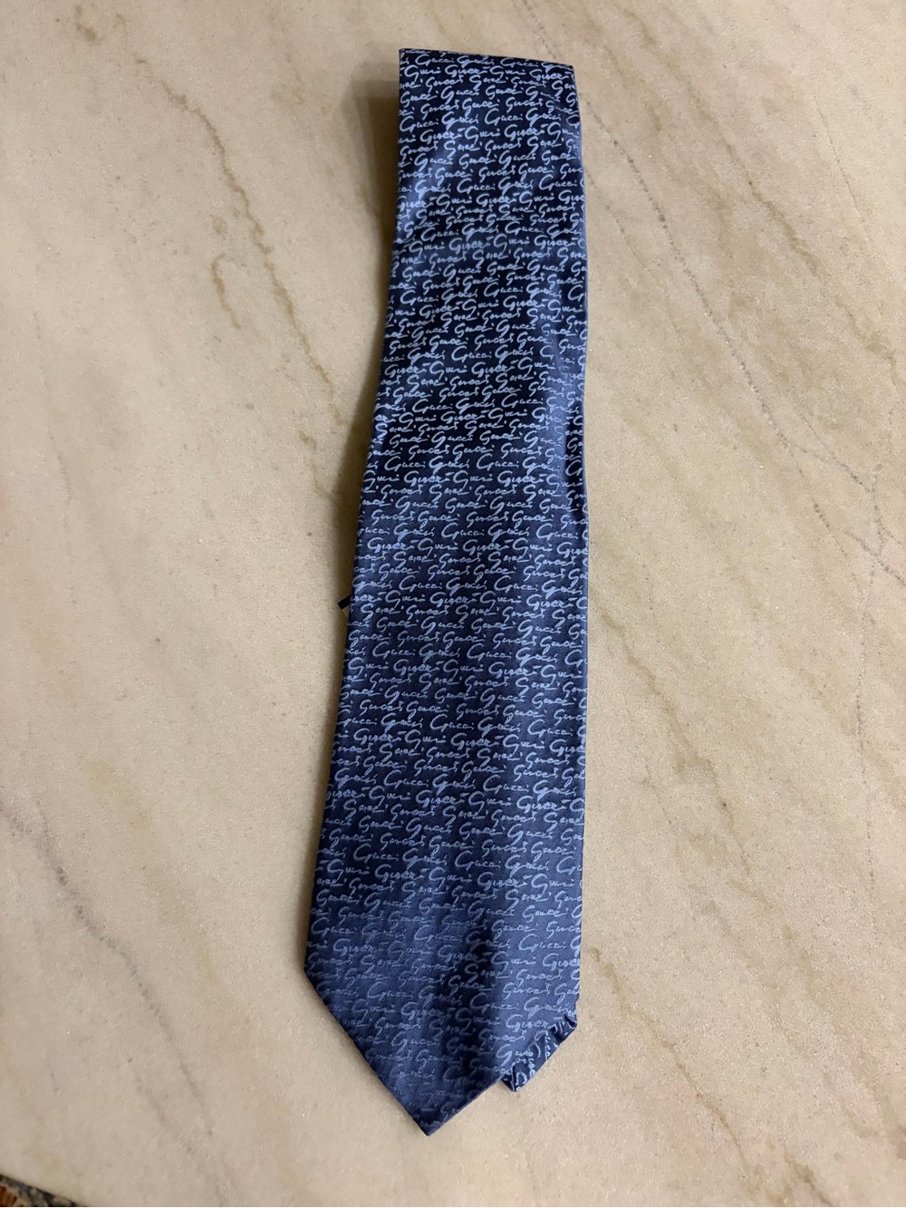 Gucci Blue Silk Tie, featuring a signature monogram pattern blue silk New tags